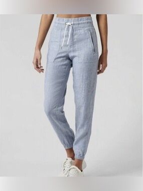 Athleta Cabo Linen Jogger Pants Size 2 Blue 100% Linen Drawstring